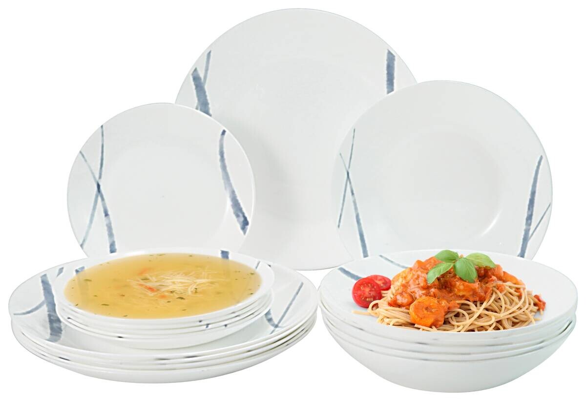 van Well Tafel-Set weiß Opal-Hartglas 2 tlg.