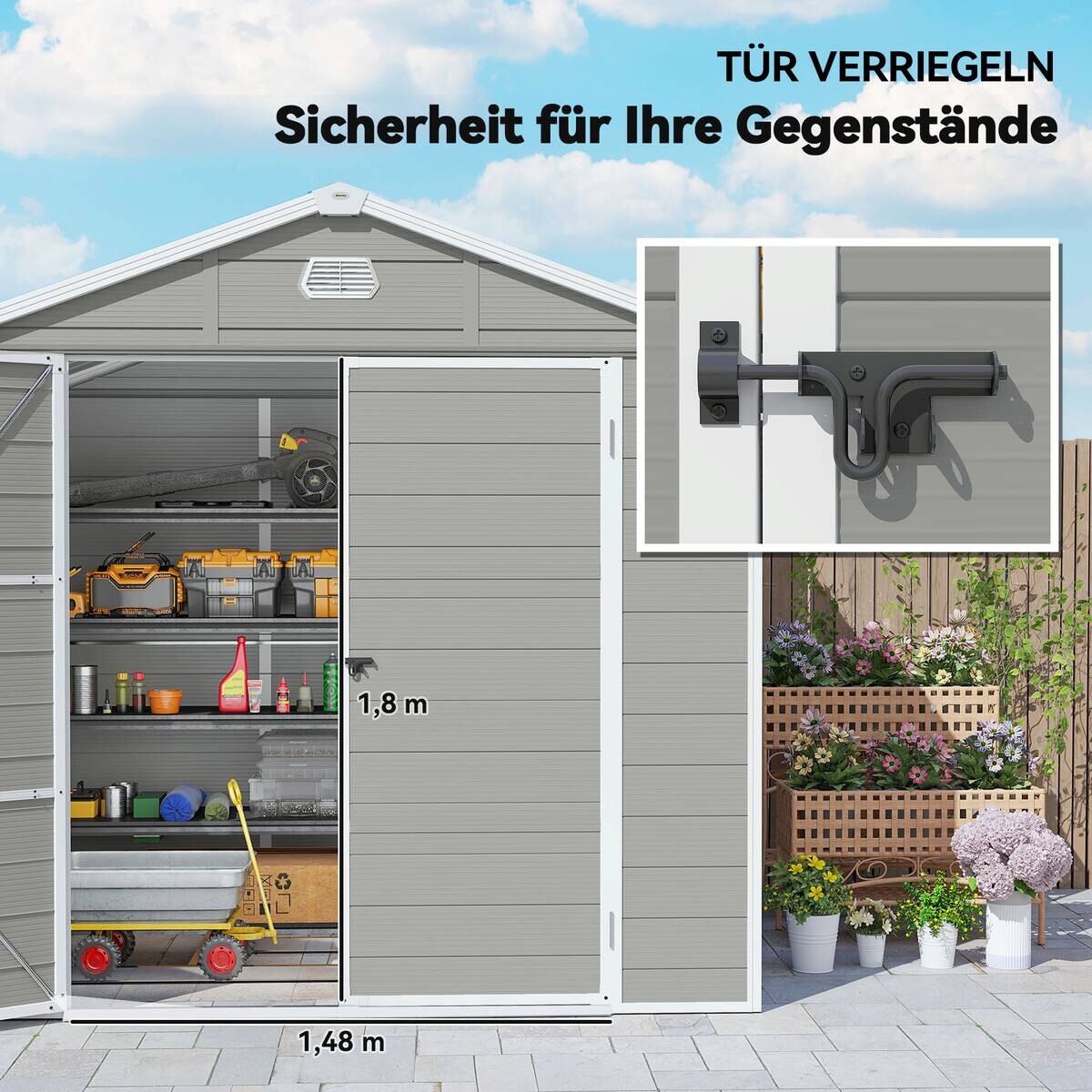 Outsunny Gartenhaus hellgrau B/H/T/L: ca. 190x228x190x240 cm