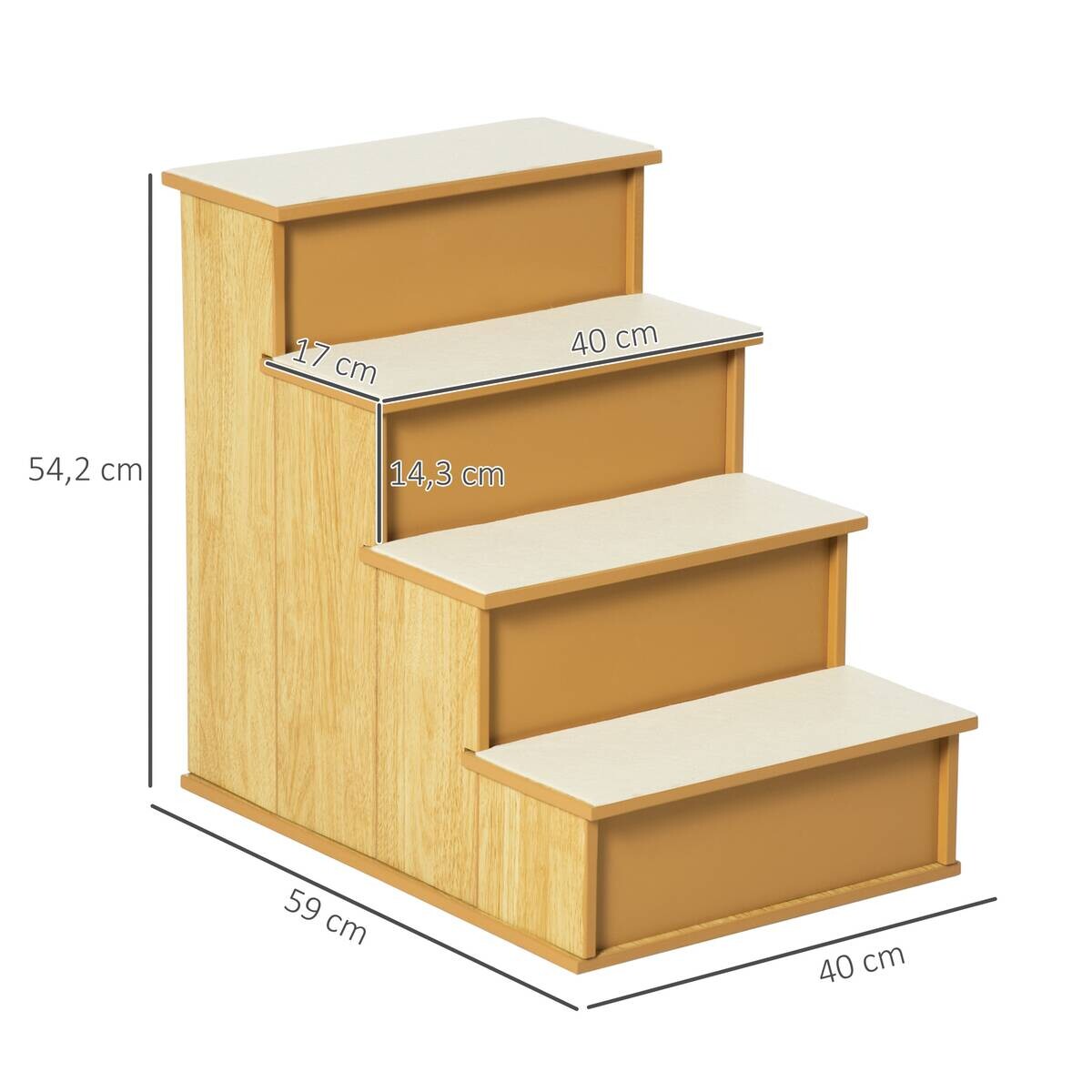 PawHut Haustiertreppe Holzoptik Plüsch B/H/L: ca. 59x54,2x40 cm
