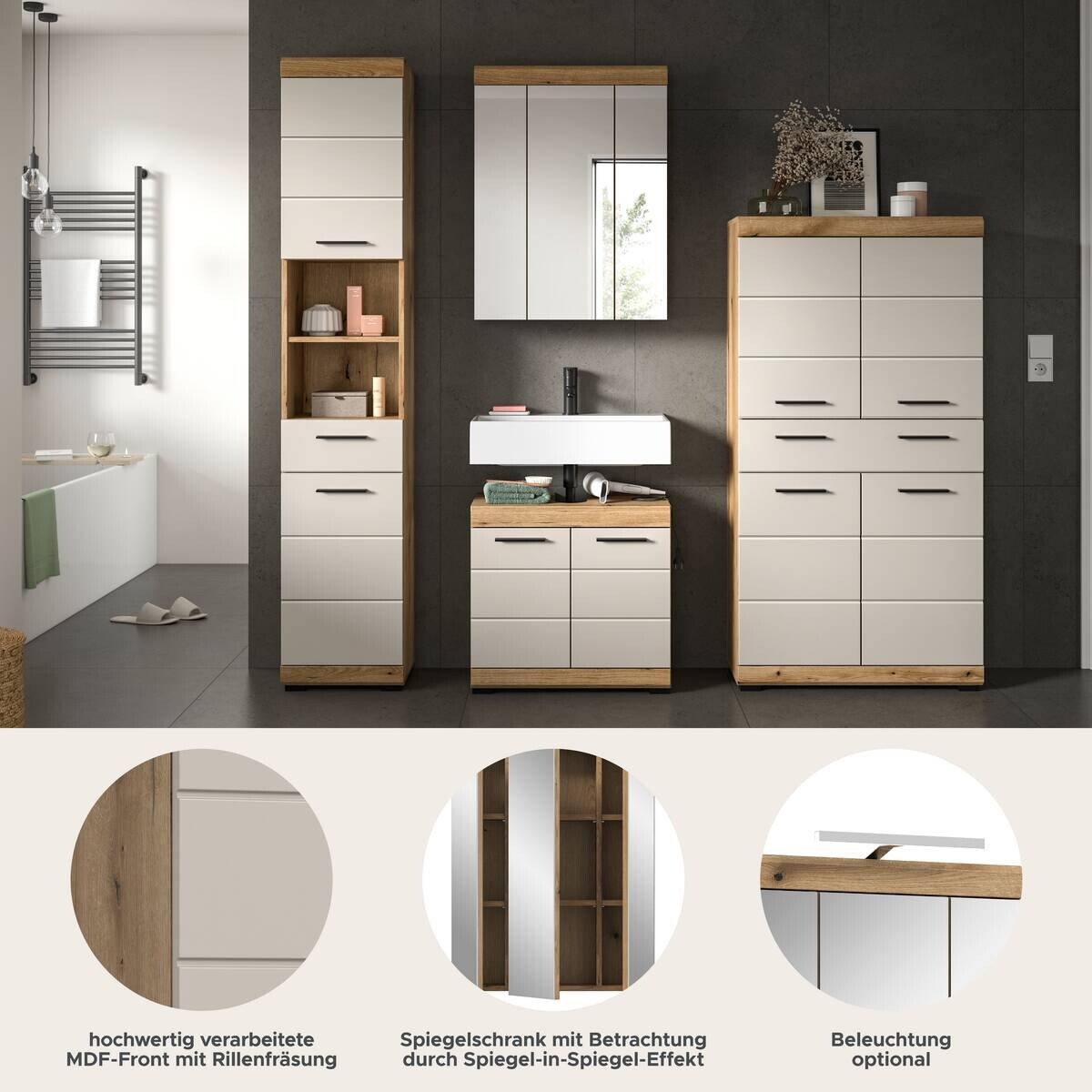 Badezimmer-Set Scout Evoke Oak Nachbildung Kaschmirgrau Nachbildung B/H/T: ca. 201x191x34 cm