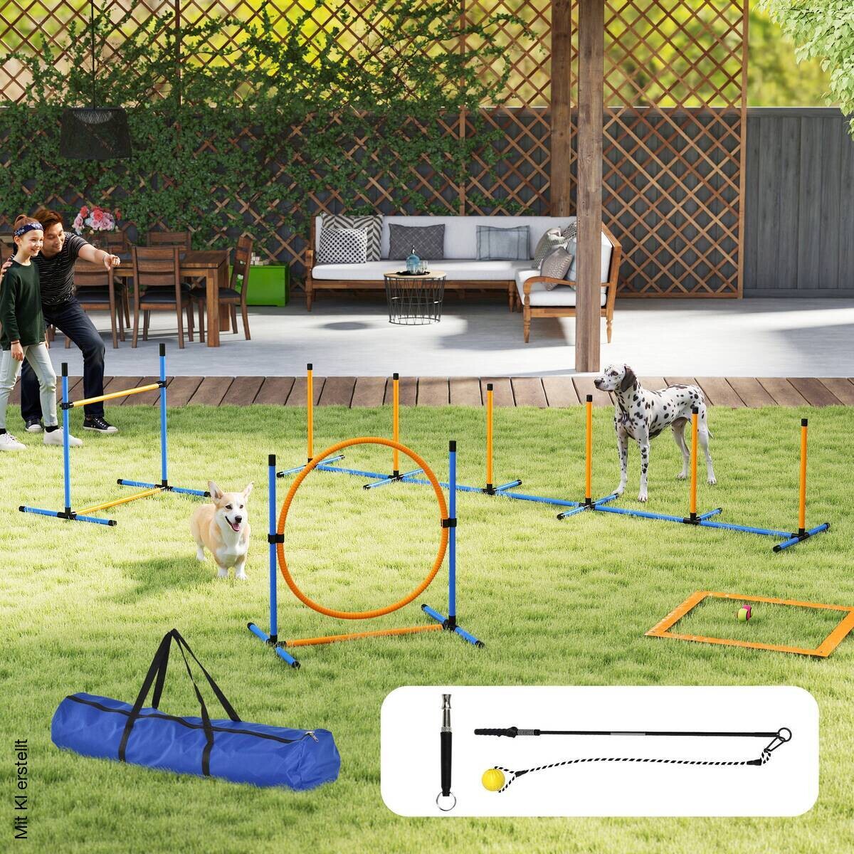 PawHut Hund Agility Set blau Kunststoff B/H/L: ca. 69x69x348 cm