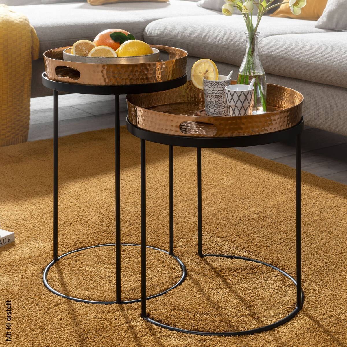 Beistelltisch 2er-Set. gold Metall B/H/T: ca. 38x45x38 cm