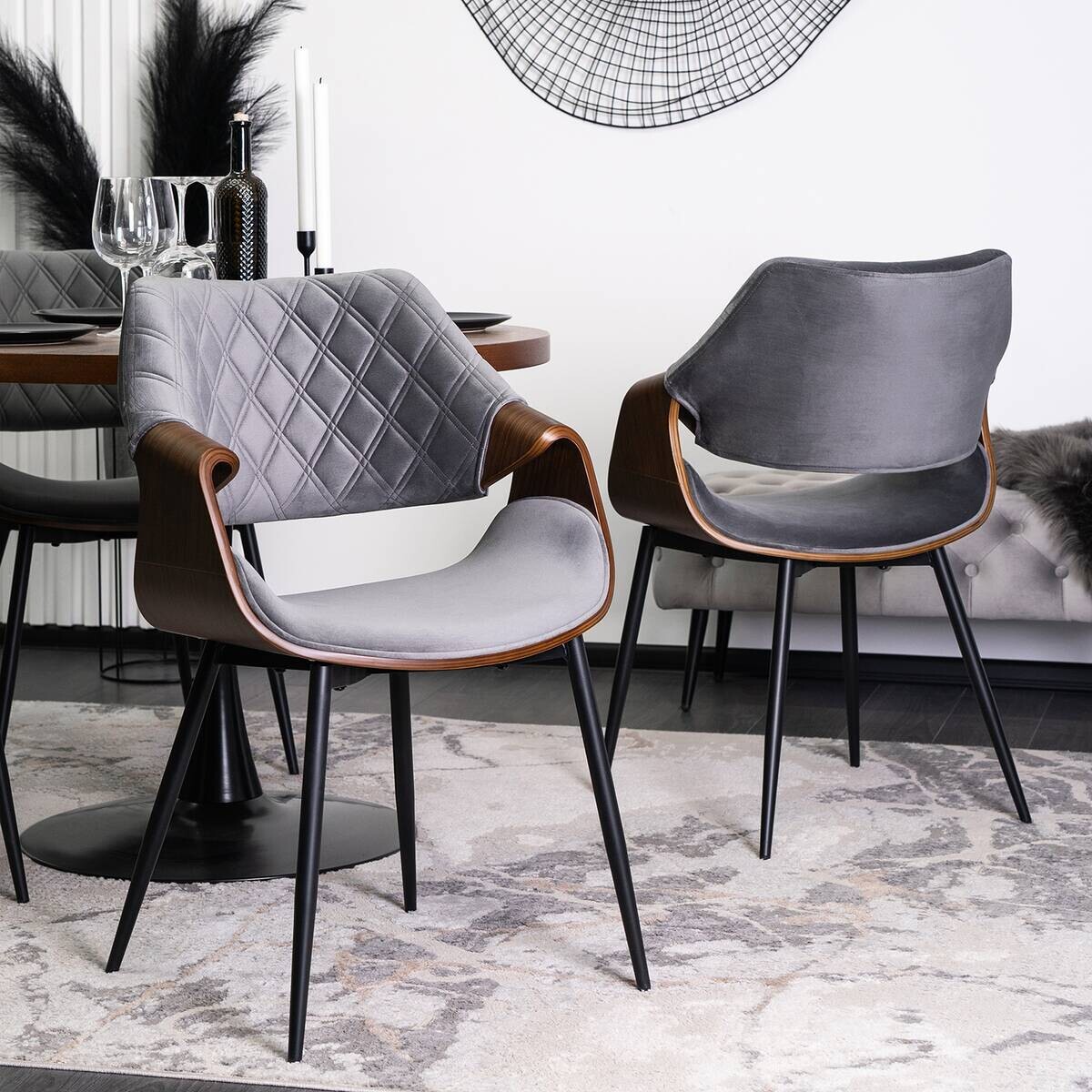 Stuhl DAKOTA nussbaum grau Velourstoff B/H/T: ca. 59x86x50 cm