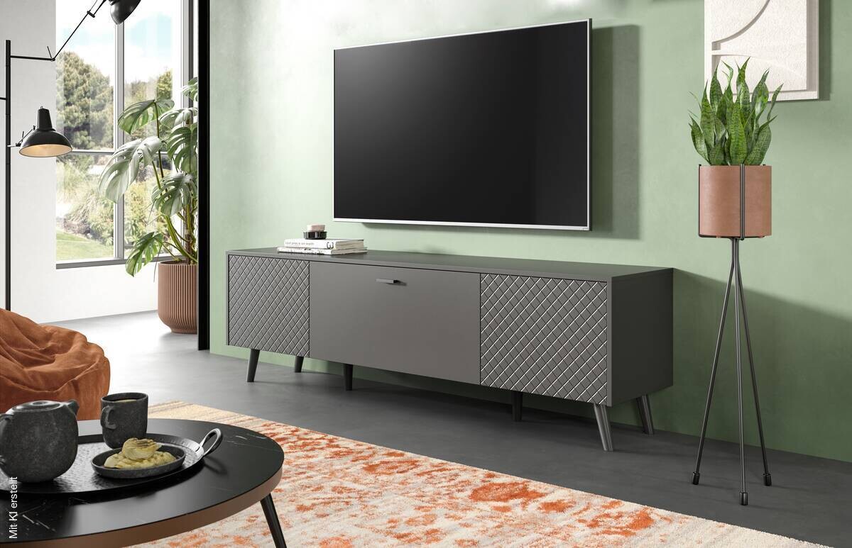 Lowboard LINEA grau schwarz B/H/T: ca. 185x55x40 cm