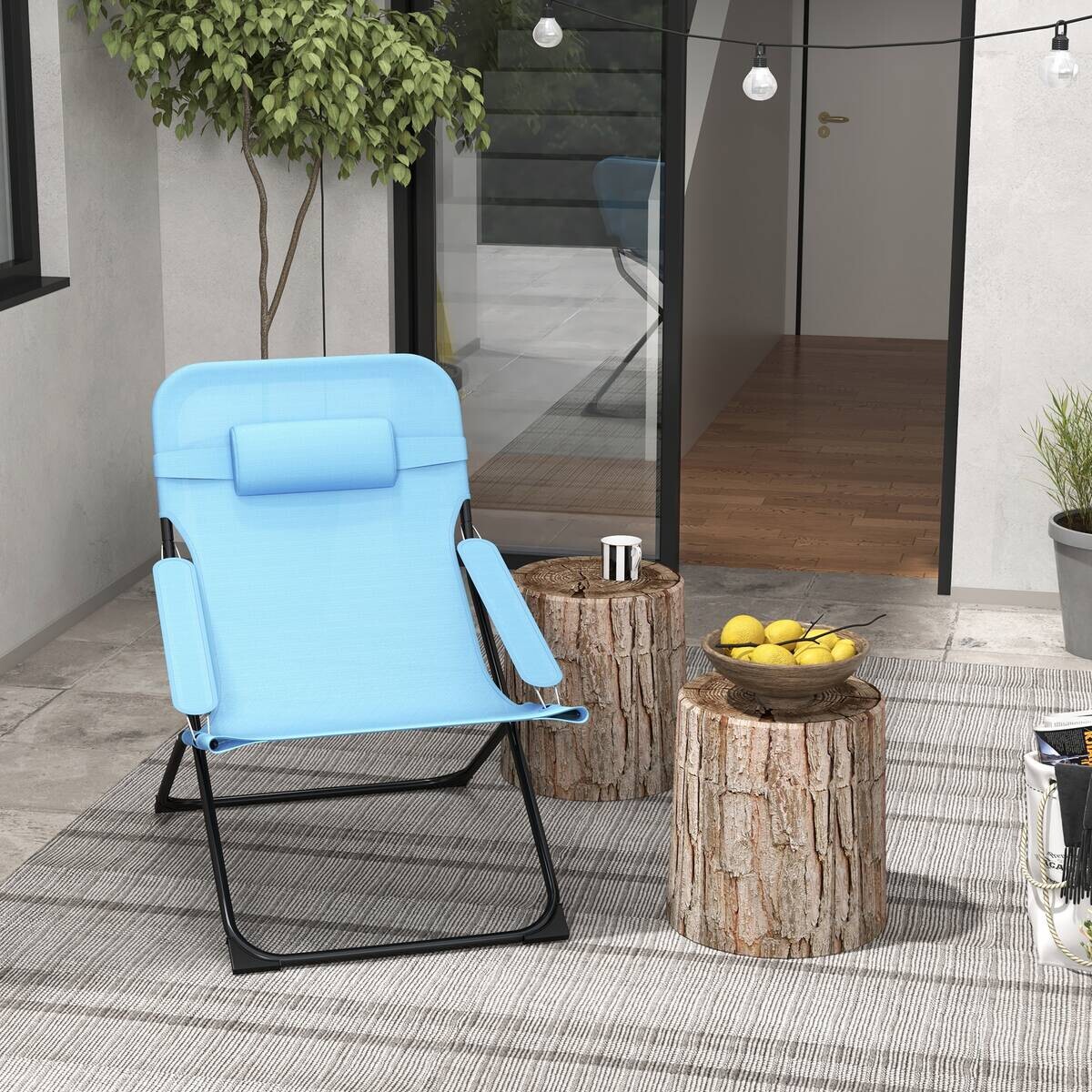 Outsunny Klappstuhl blau Edelstahl B/H/L: ca. 91x69x96 cm
