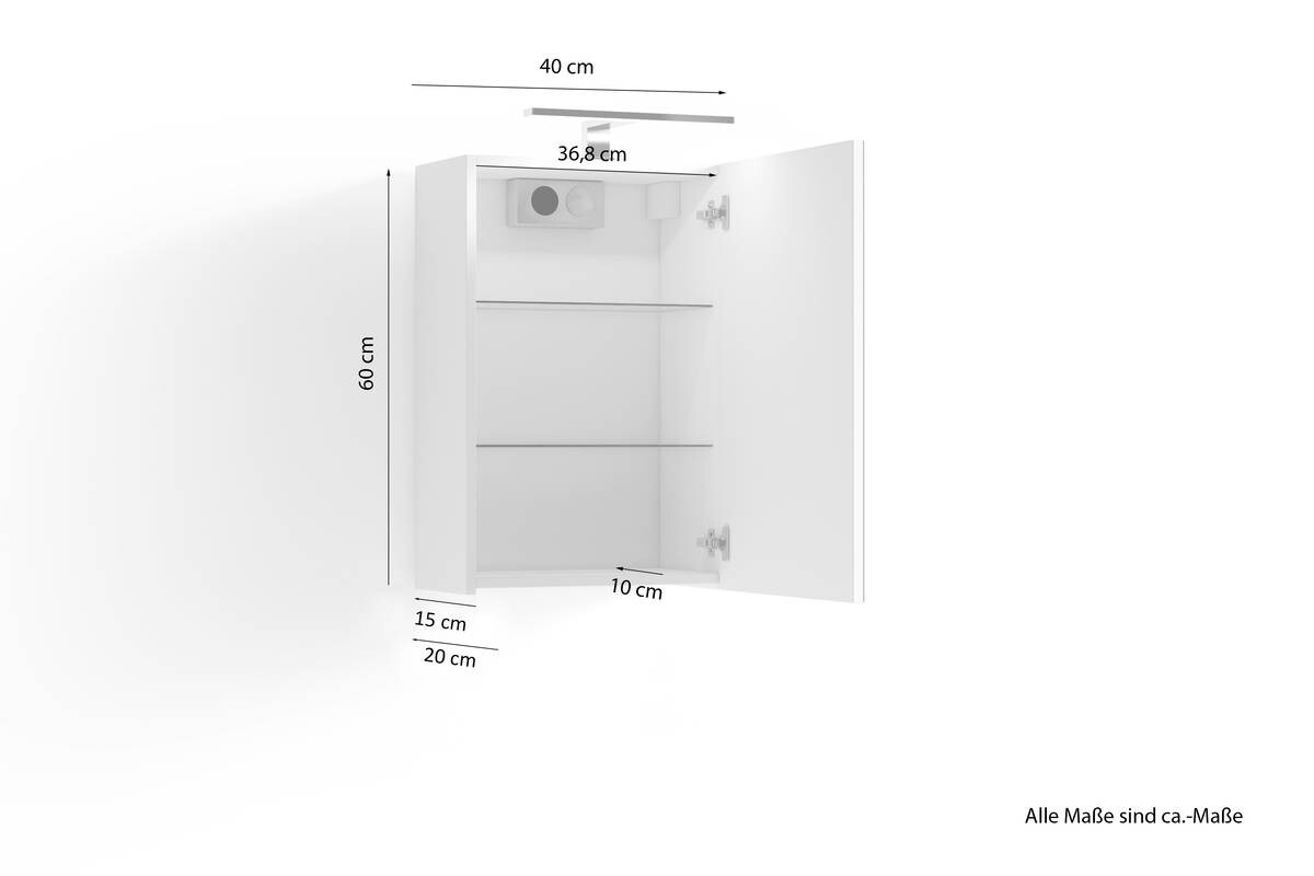 Spiegelschrank SPREE weiß matt B/H/T: ca. 40x60x15 cm
