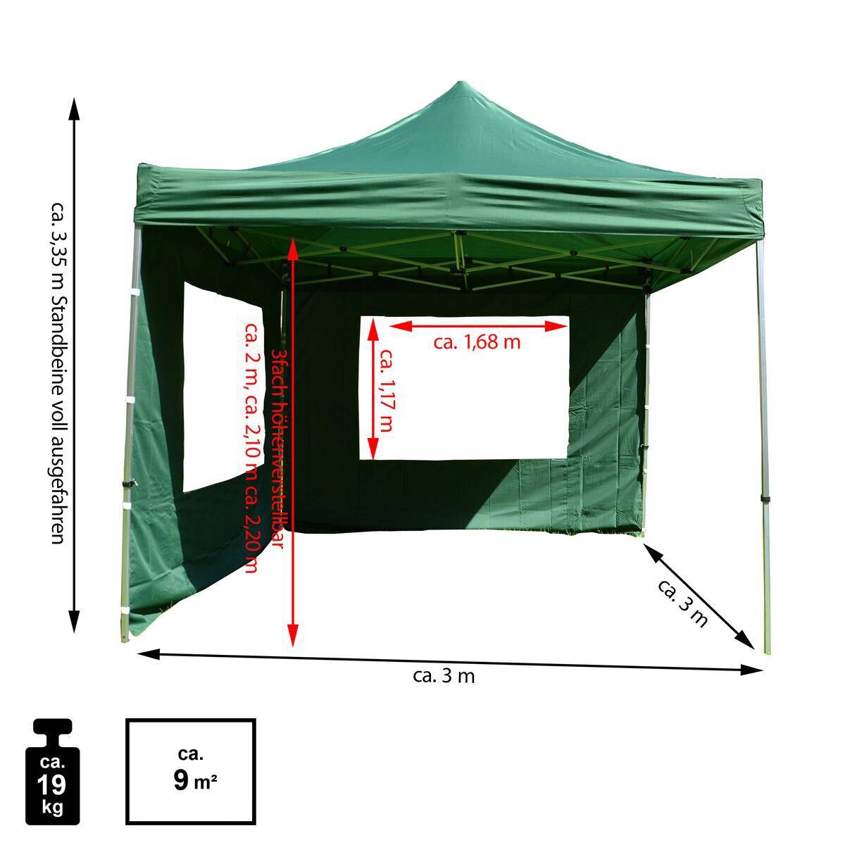 VCM Pavillon PROFI grün Polyester-Mischgewebe B/H/L: ca. 300x220x300 cm
