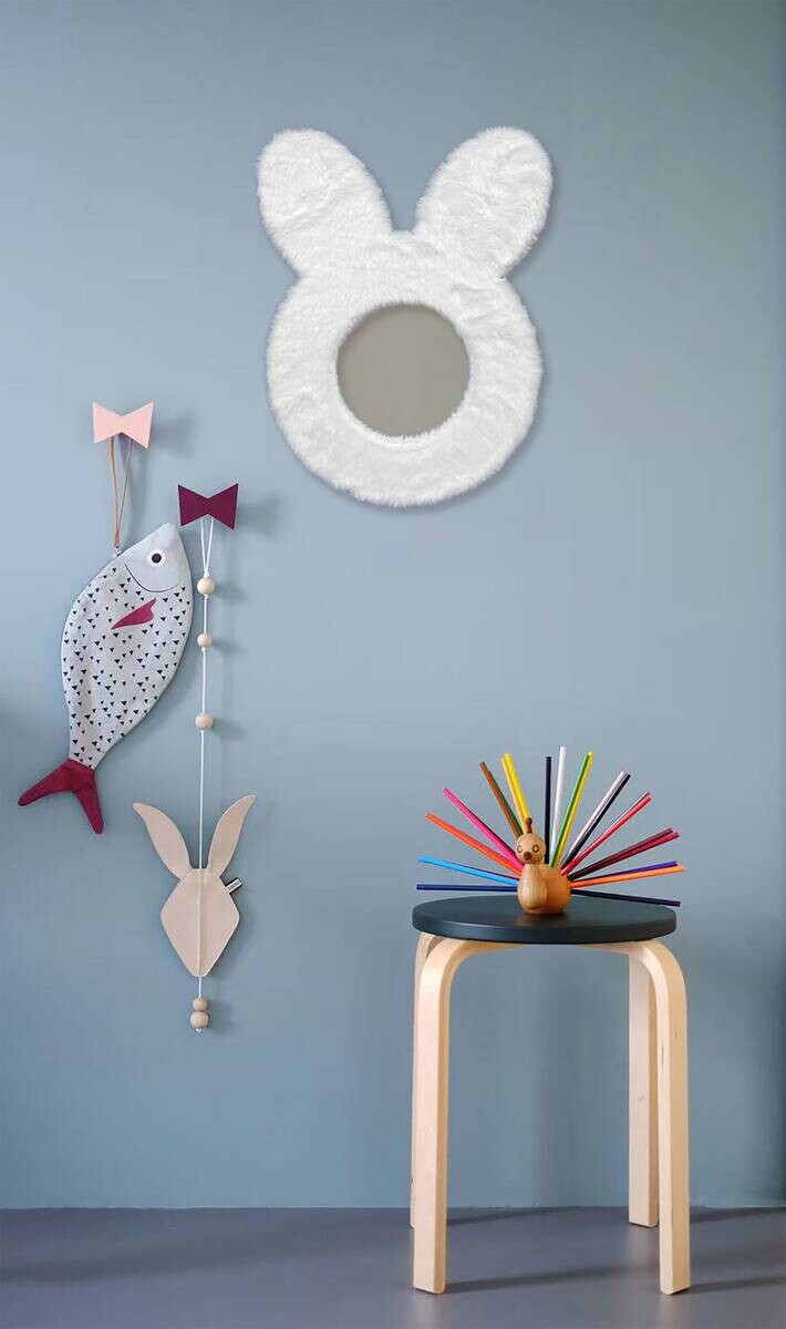 Dekorspiegel Hase weiß Plüsch B/H/T: ca. 31x40x2 cm