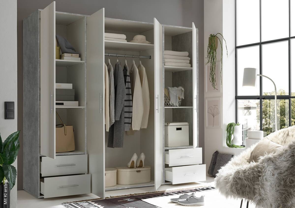 Kleiderschrank Valencia Beton Optik B/H/T: ca. 206x195x60 cm | Beton | 206,00/195,00/60,00 cm