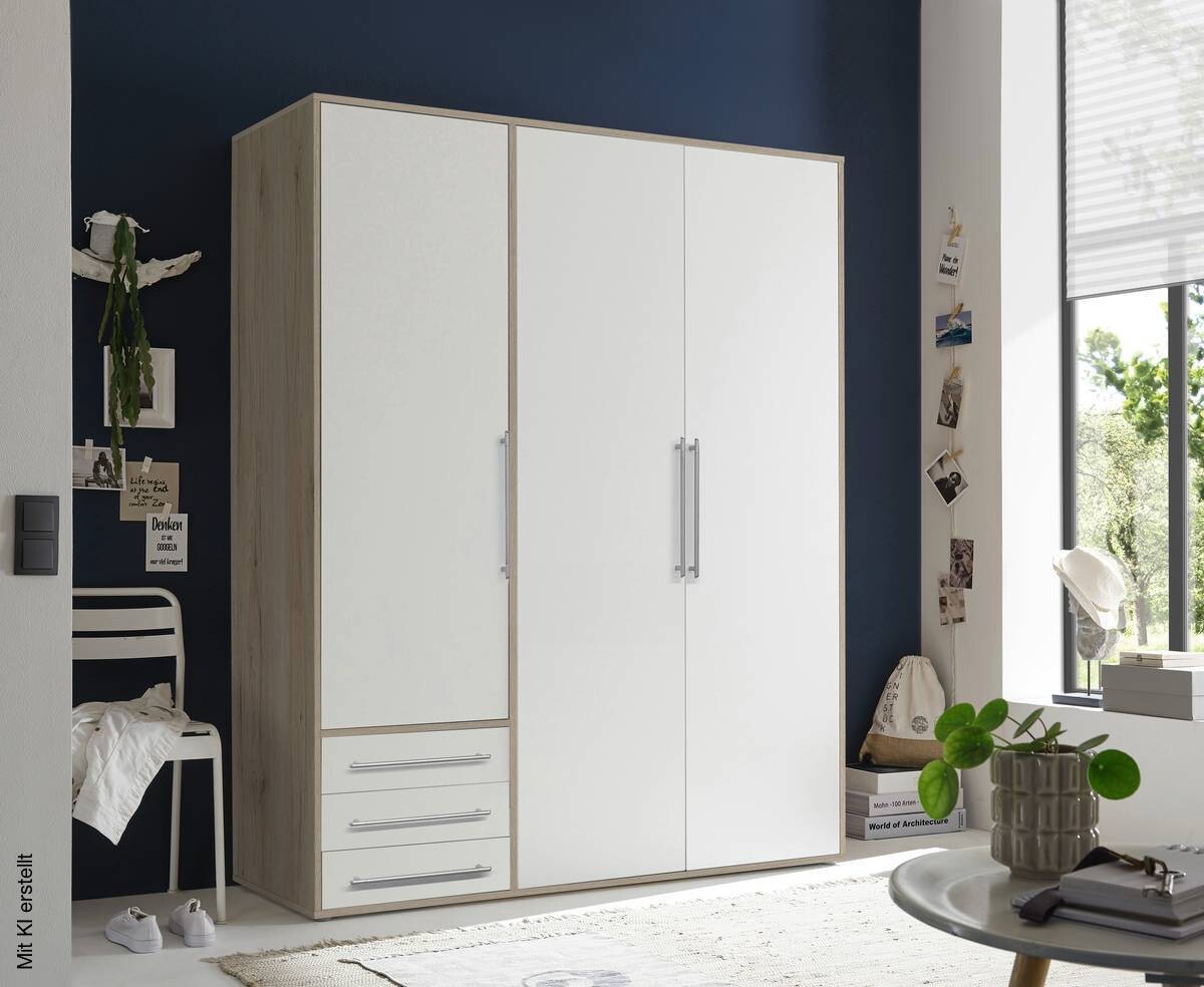 Kleiderschrank Lyss Eiche San-Remo Nachbildung weiß B/H/T: ca. 155x194x58 cm