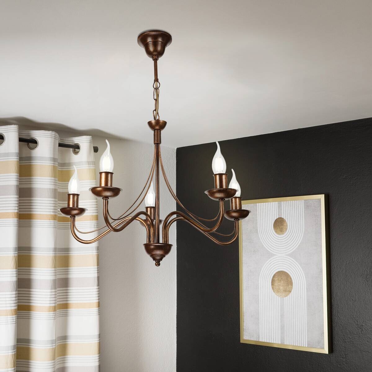 Lamkur Pendelleuchte braun Stahl B/H/L: ca. 53x71x53 cm E14 5 Brennstellen