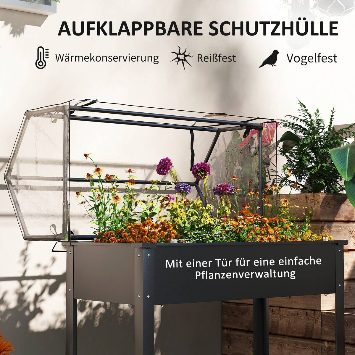 Outsunny Hochbeet schwarz Stahl B/H/T/L: ca. 48x124x48x100 cm