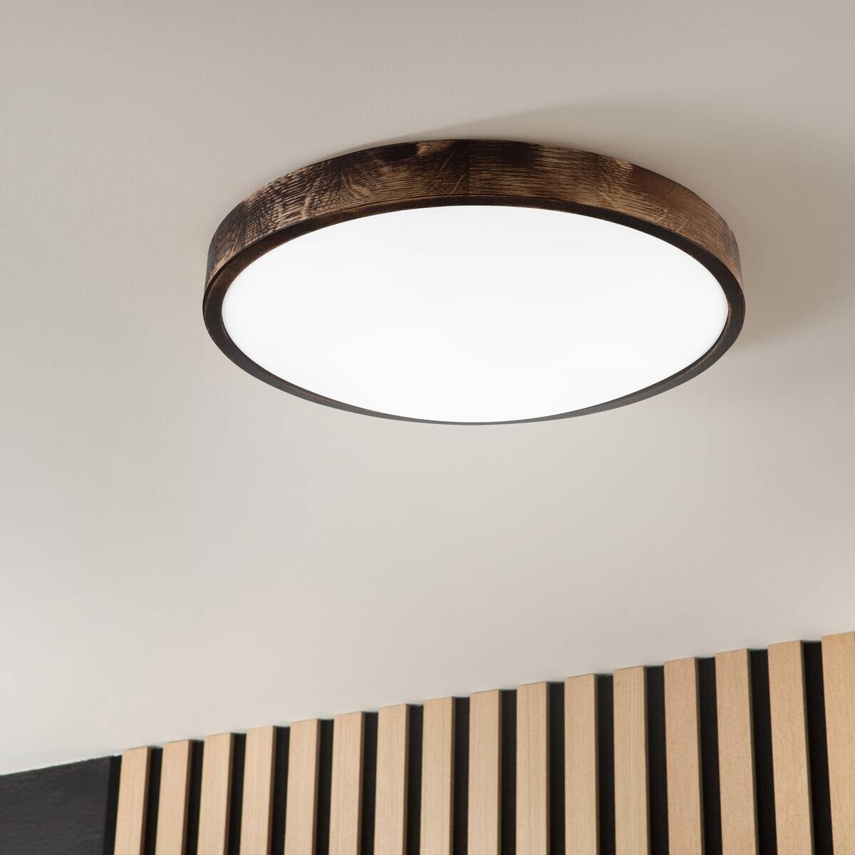 Lamkur Deckenleuchte Eiche Holz Glas B/H/L: ca. 48,5x12x48,5 cm