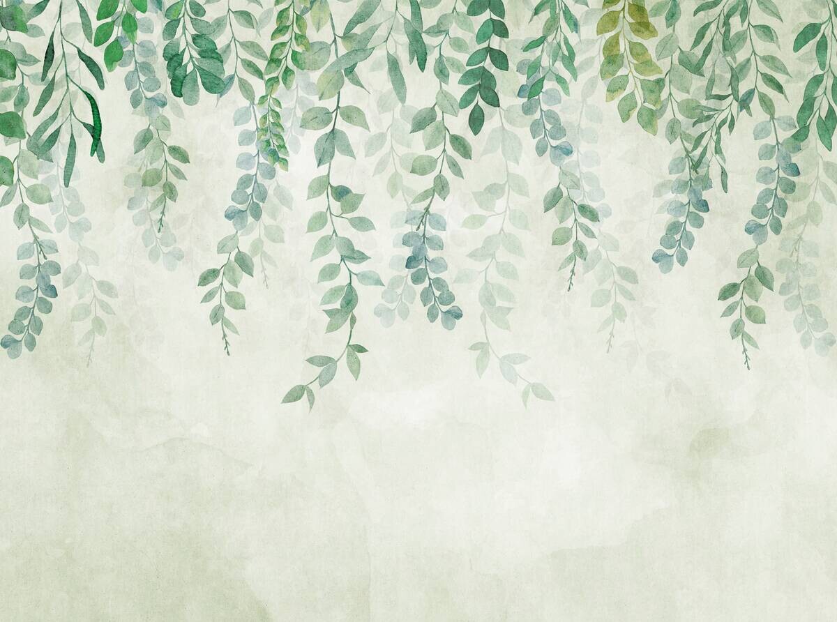 Livingwalls Fototapete Blätter creme blau grün B/L: ca. 280x371 cm