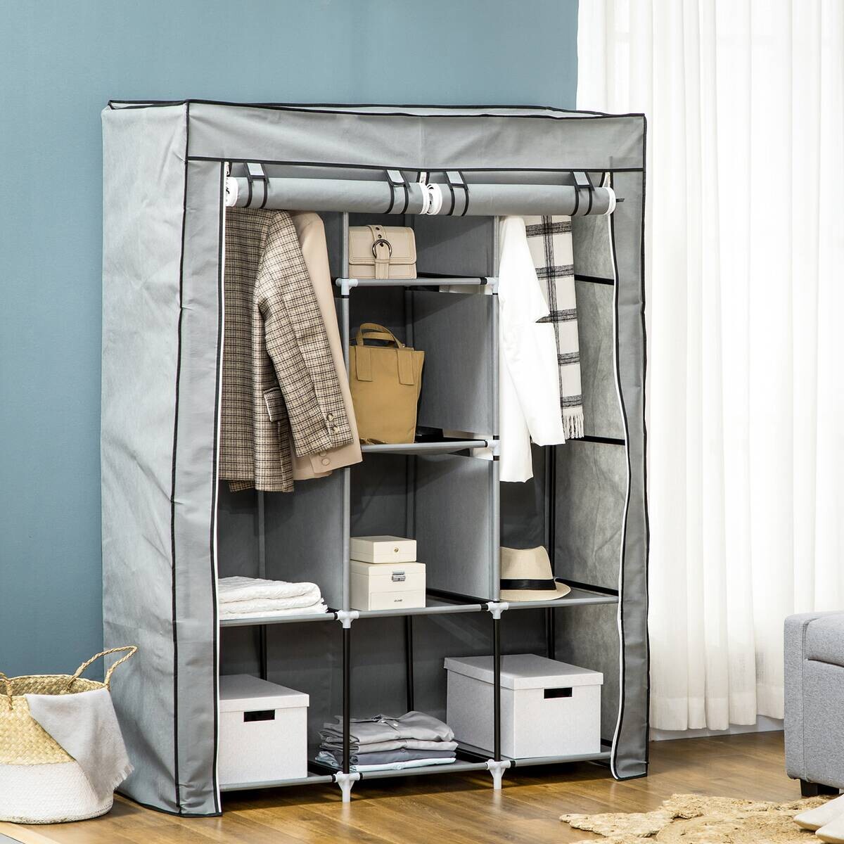 HOMCOM Kleiderschrank hellgrau Edelstahl B/H/L: ca. 43x125x162,5 cm