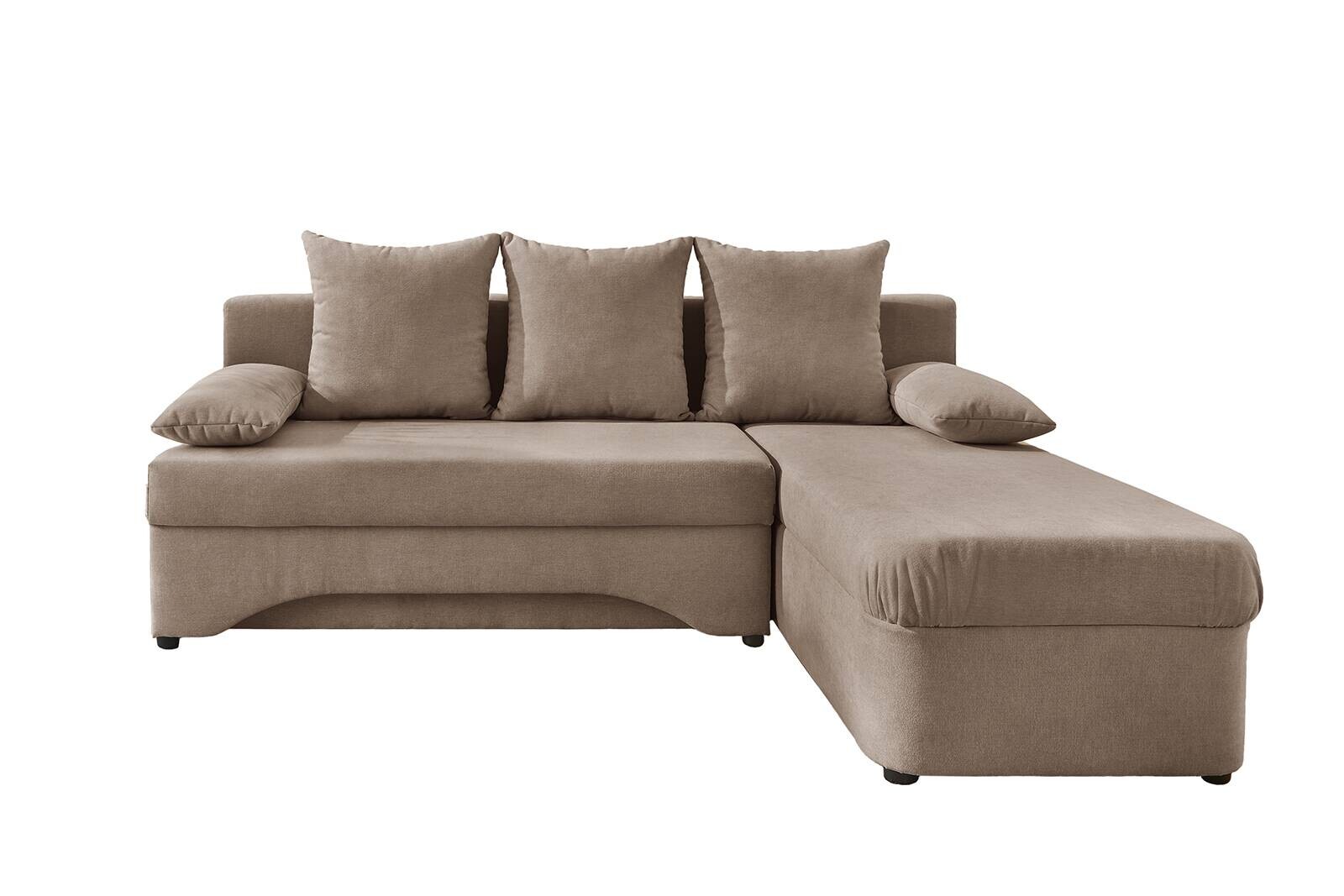 Ecksofa mit Bettfunktion und Bettkasten hellbraun Microfaser B/H/T: ca. 191x70x142 cm