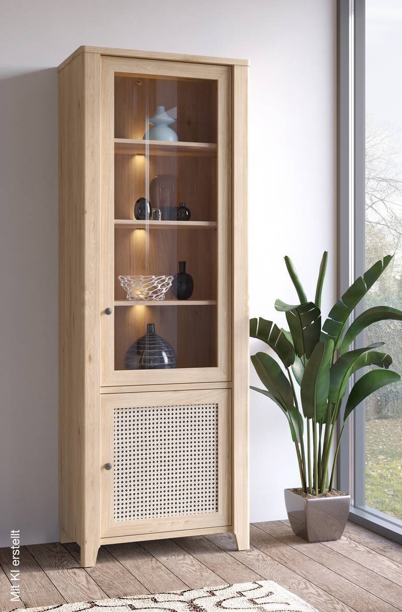 Standvitrine Cestino Jackson Hickory Nachbildung B/H/T: ca. 73x206x42 cm