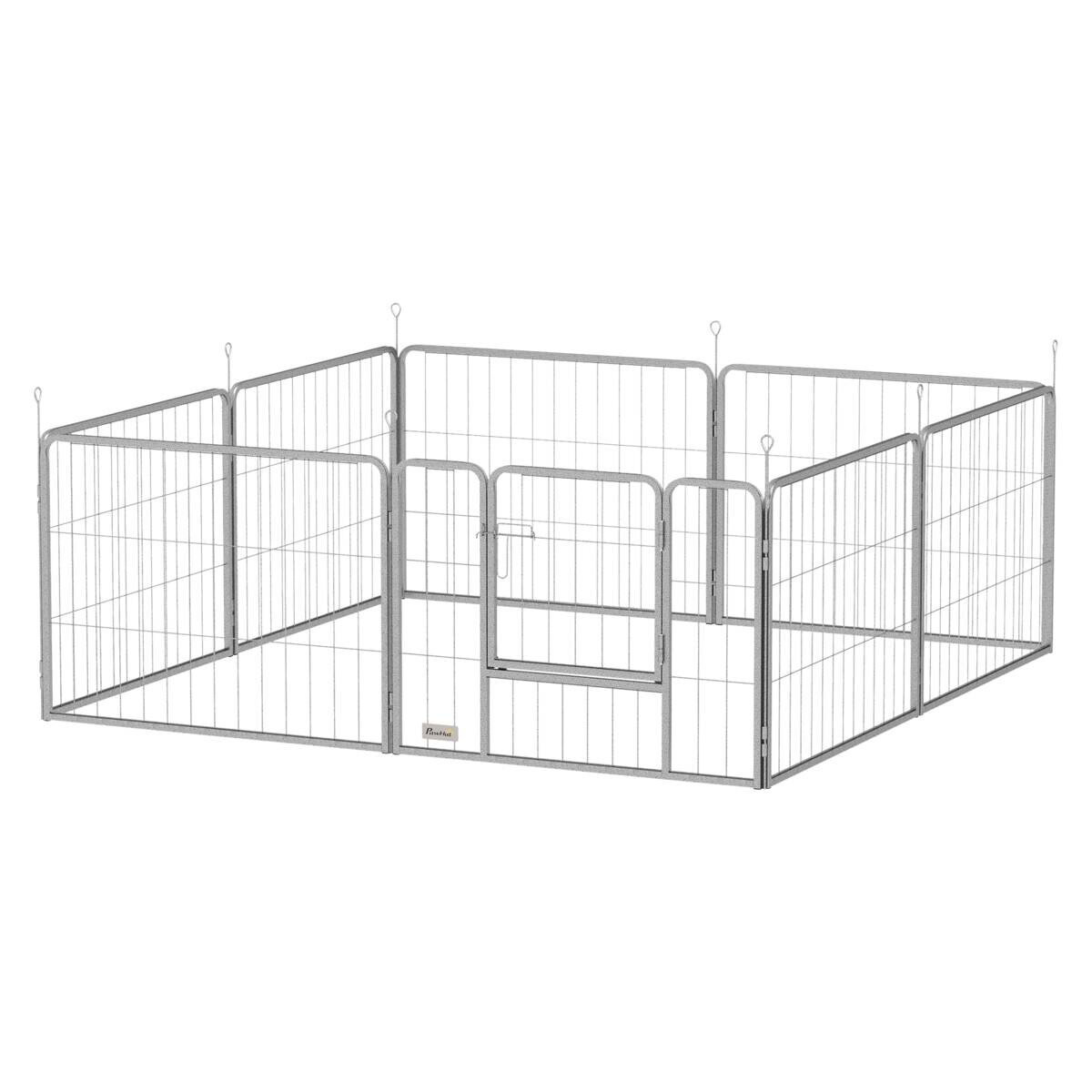 PawHut Welpenauslauf silber Stahl B/H/L: ca. 160x60x160 cm