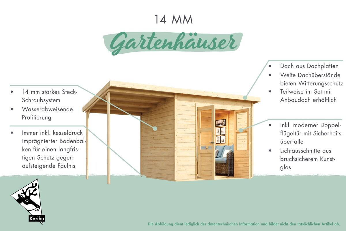 Karibu Gartenhaus Tony 2 grau B/H/L: ca. 214x219x242 cm