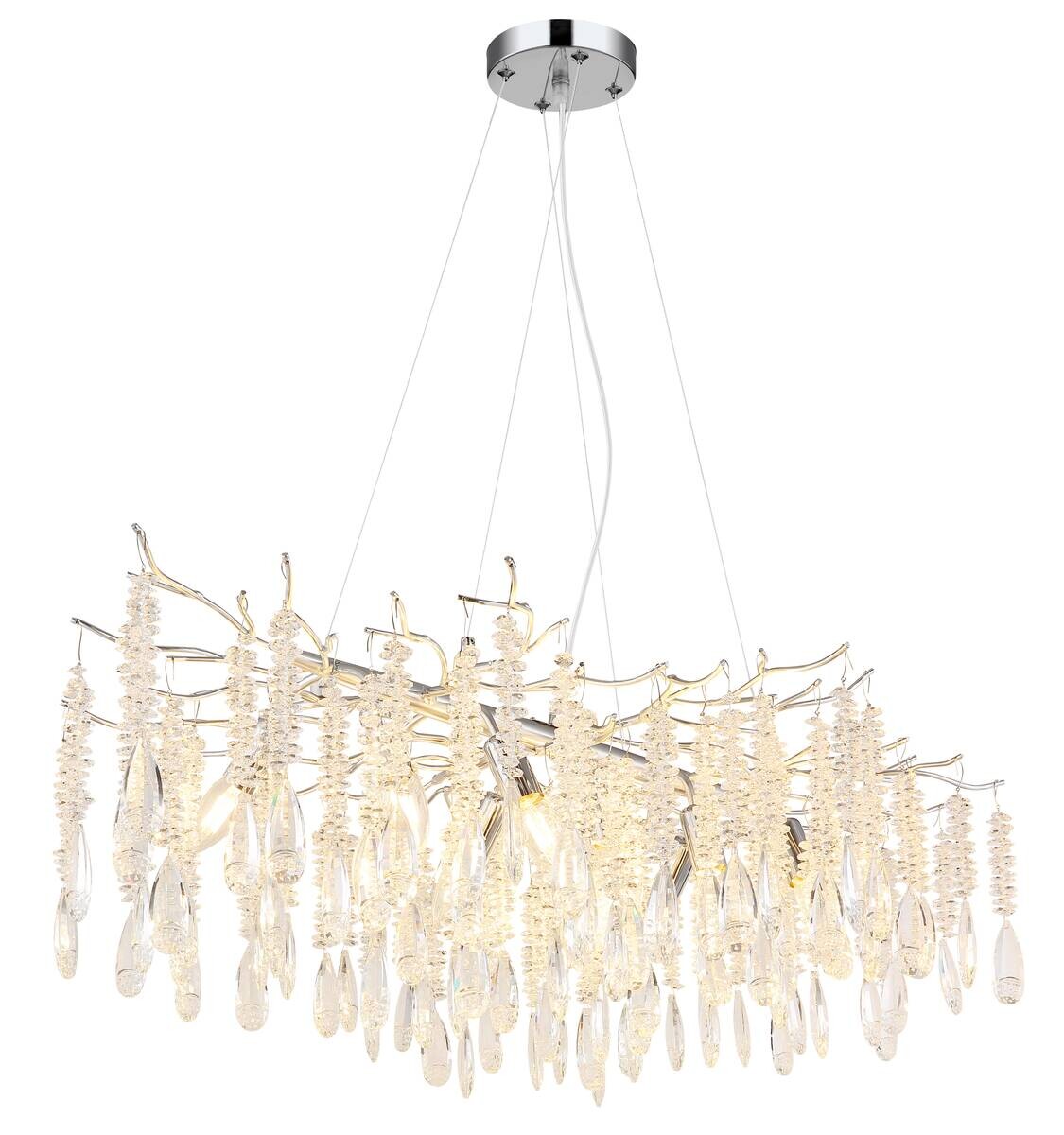 GLOBO Luster silber klar Glas Metall B/H/L: ca. 60x120x100 cm E14 10 Brennstellen