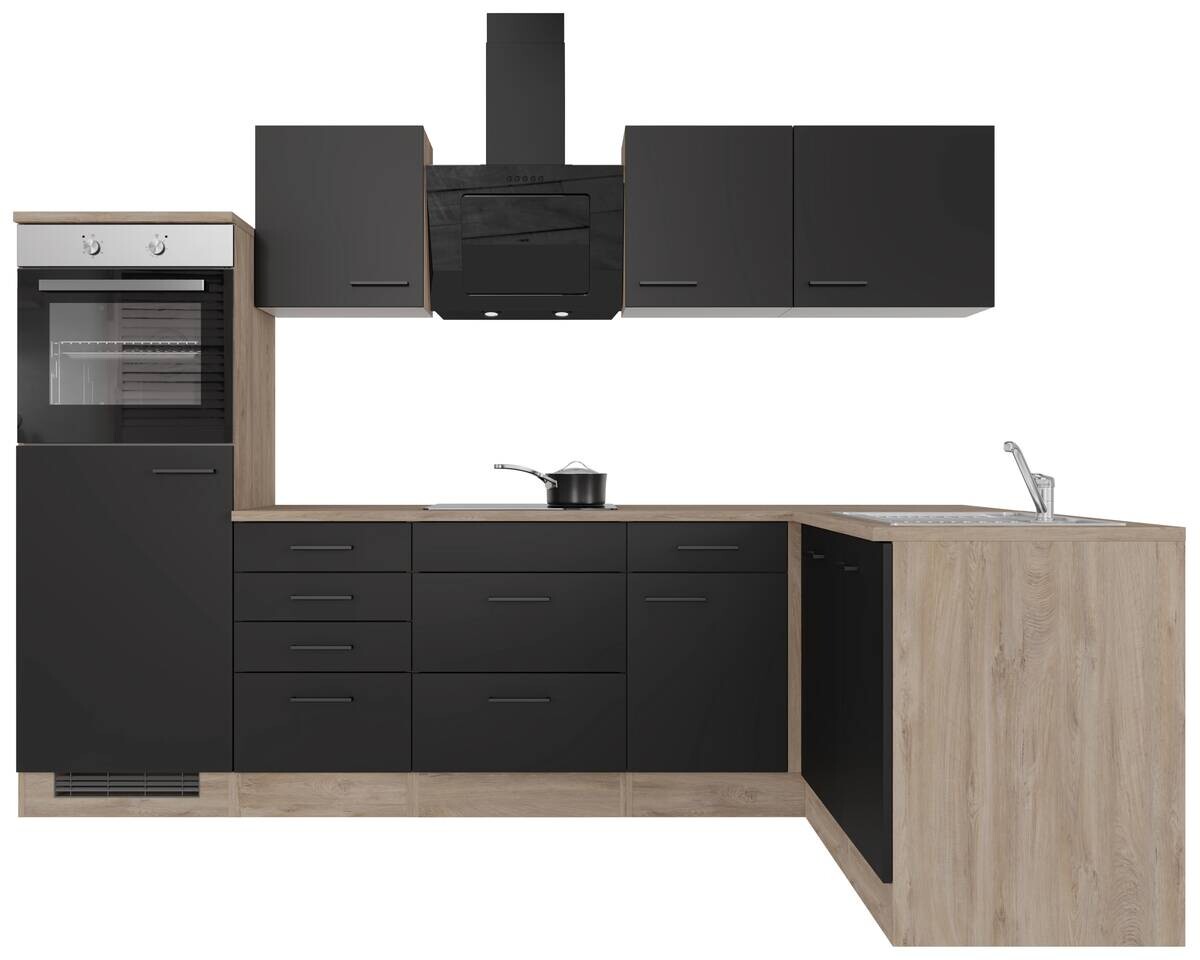 Winkelküche Capri schwarz matt B/H/T: ca. 280x200x60 cm