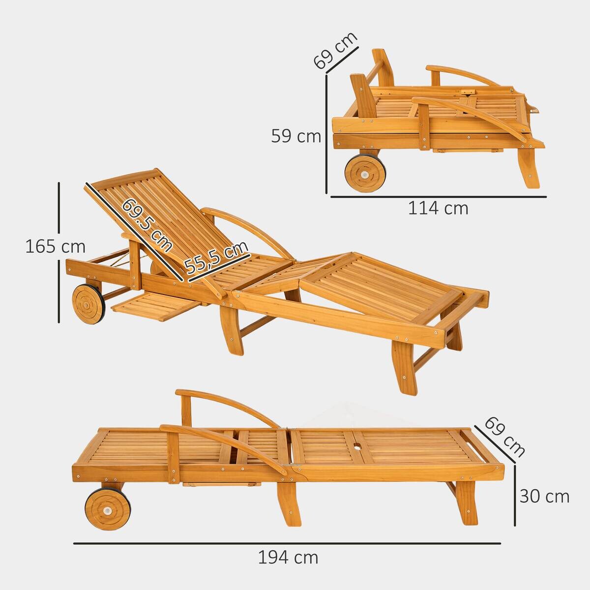Outsunny klappbare Gartenliege taupe B/H/L: ca. 69x85x165 cm