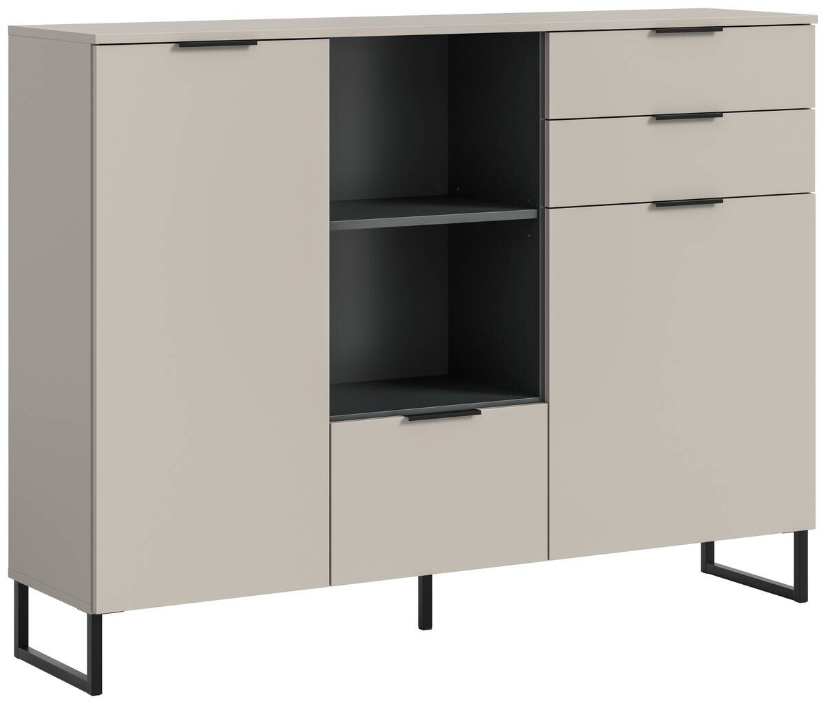 Highboard Noida Kaschmirgrau Nachbildung schwarz B/H/T: ca. 112x150x37 cm