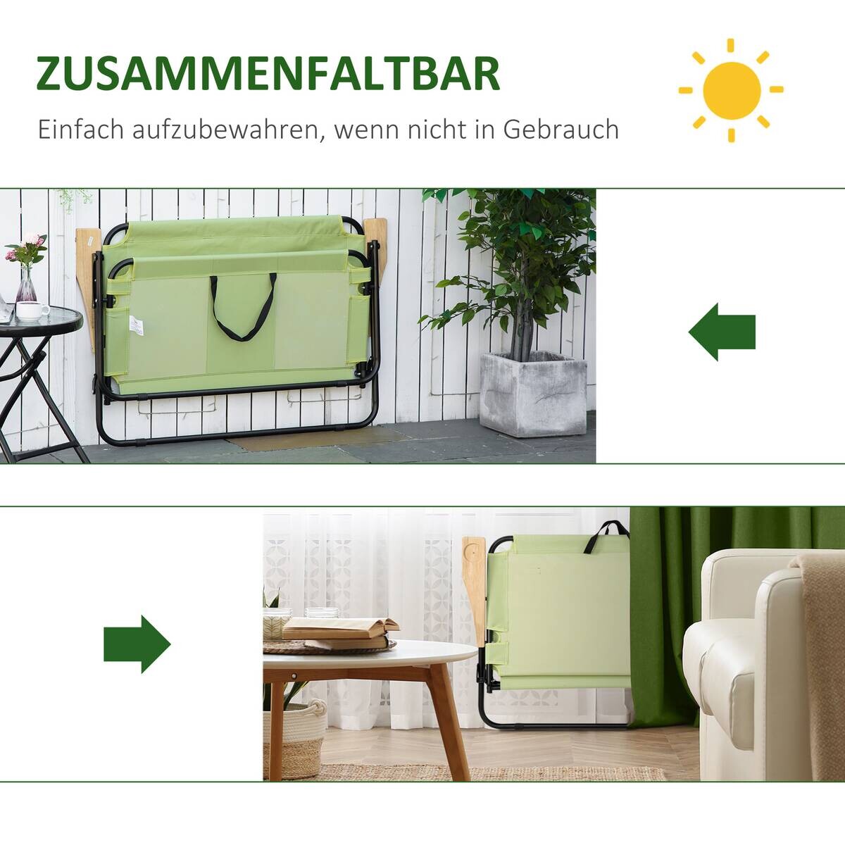 Outsunny Campingstuhl grün Stoff B/H/L: ca. 67x80x141 cm