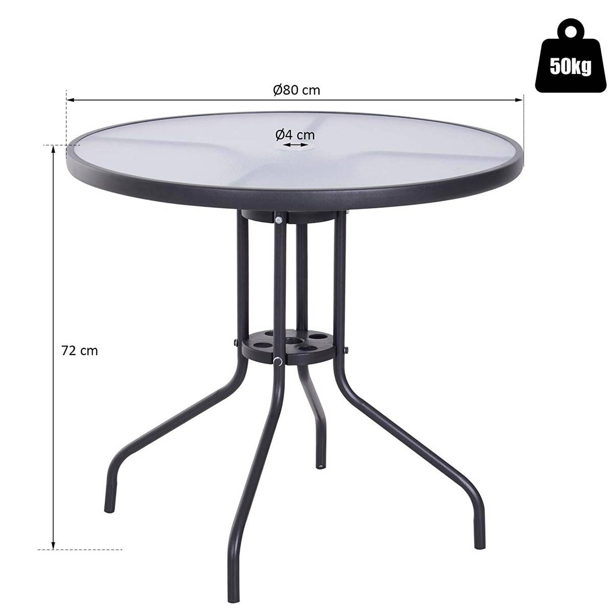 Outsunny Gartentisch schwarz Stahl H/D: ca. 72x80 cm