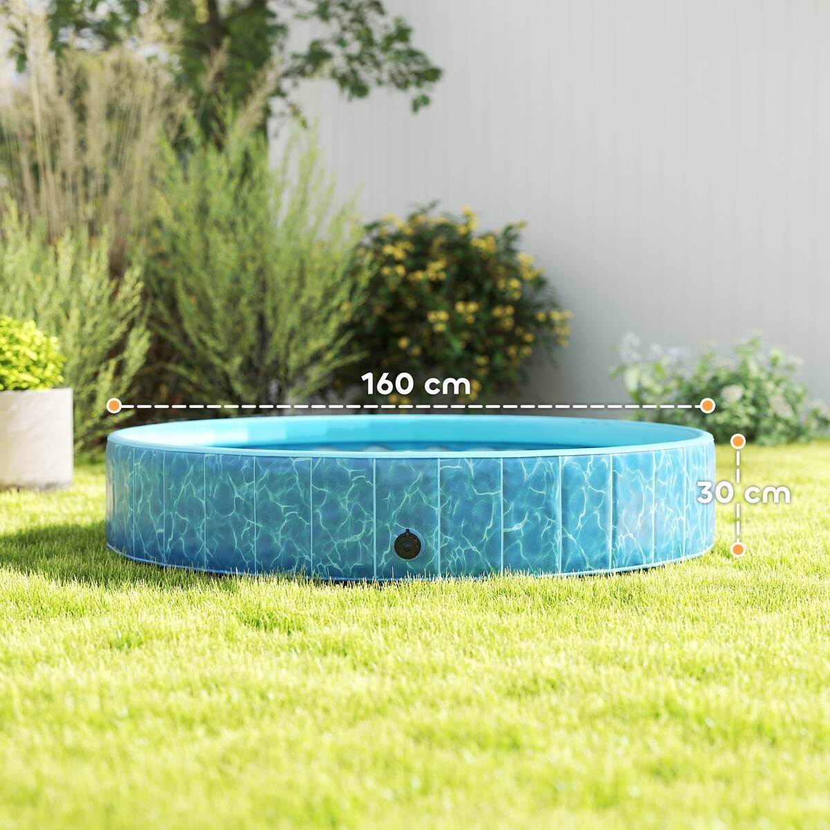 PawHut Hundepool blau Kunststoff B/H/L: ca. 160x30x160 cm