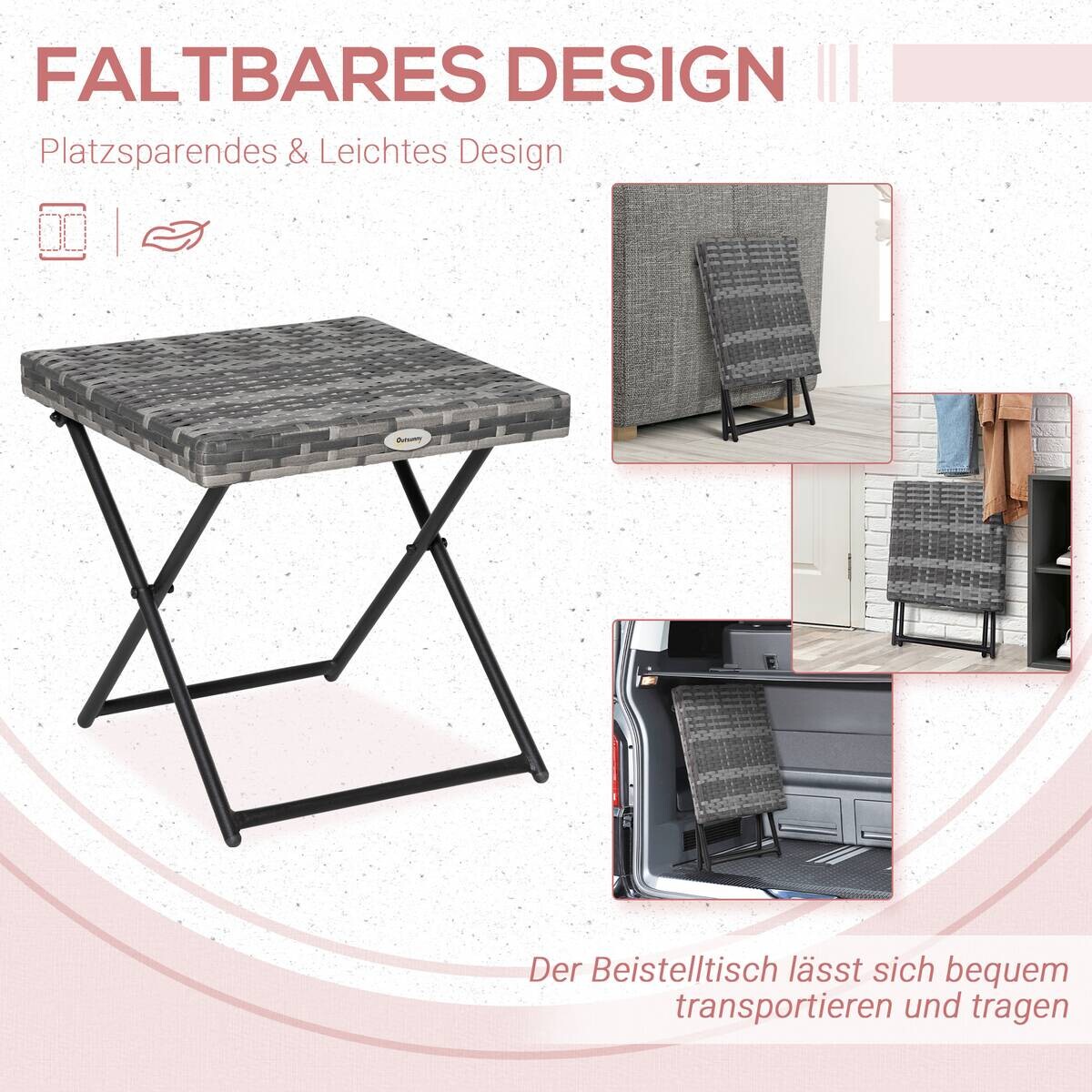 Outsunny Beistelltisch grau Edelstahl B/H/L: ca. 40x40x40 cm