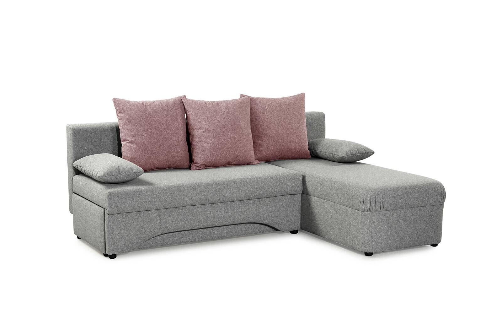 Ecksofa mit Bettfunktion und Bettkasten hellgrau Feinstruktur B/H/T: ca. 191x70x142 cm