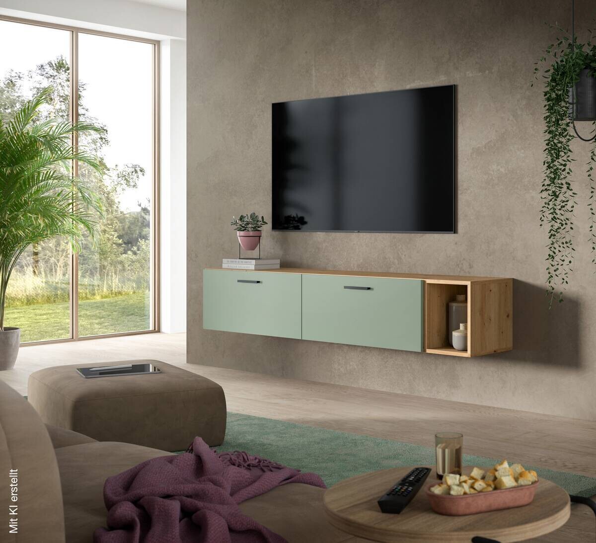 Wohnwand-Set TheOne Eiche Artisan Nachbildung grün B/H/T: ca. 75x32x34 cm