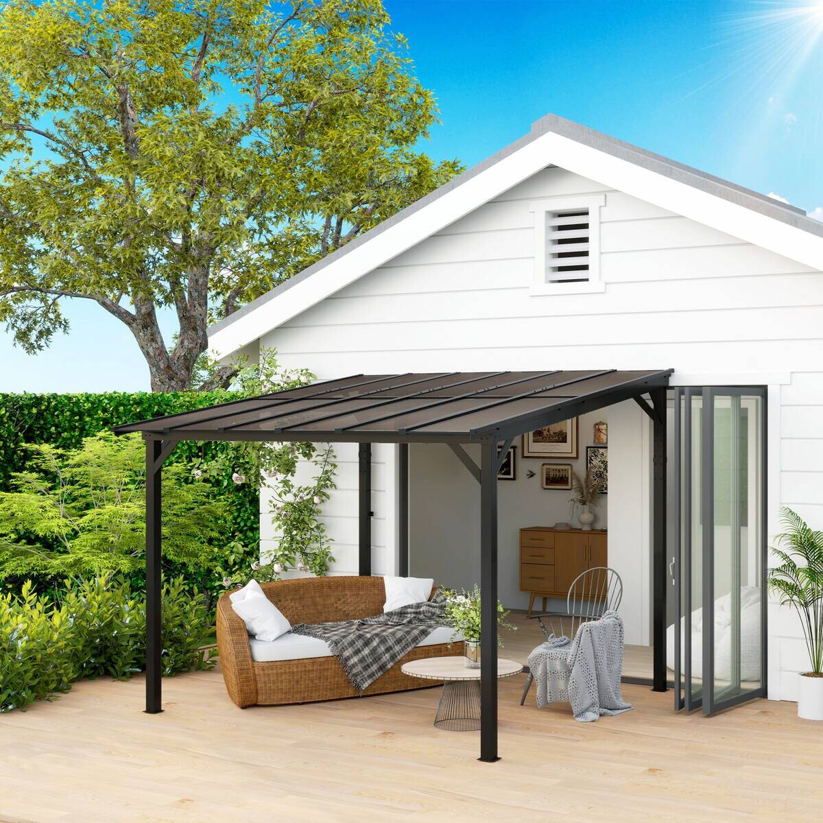 Outsunny Pergola dunkelgrau Metall B/H/L: ca. 294x258x306 cm