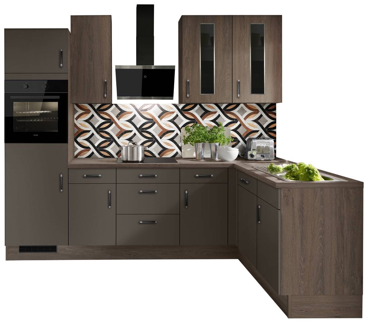 Impuls Winkelküche IP3150 braun Lack matt B/T: ca. 275x175 cm