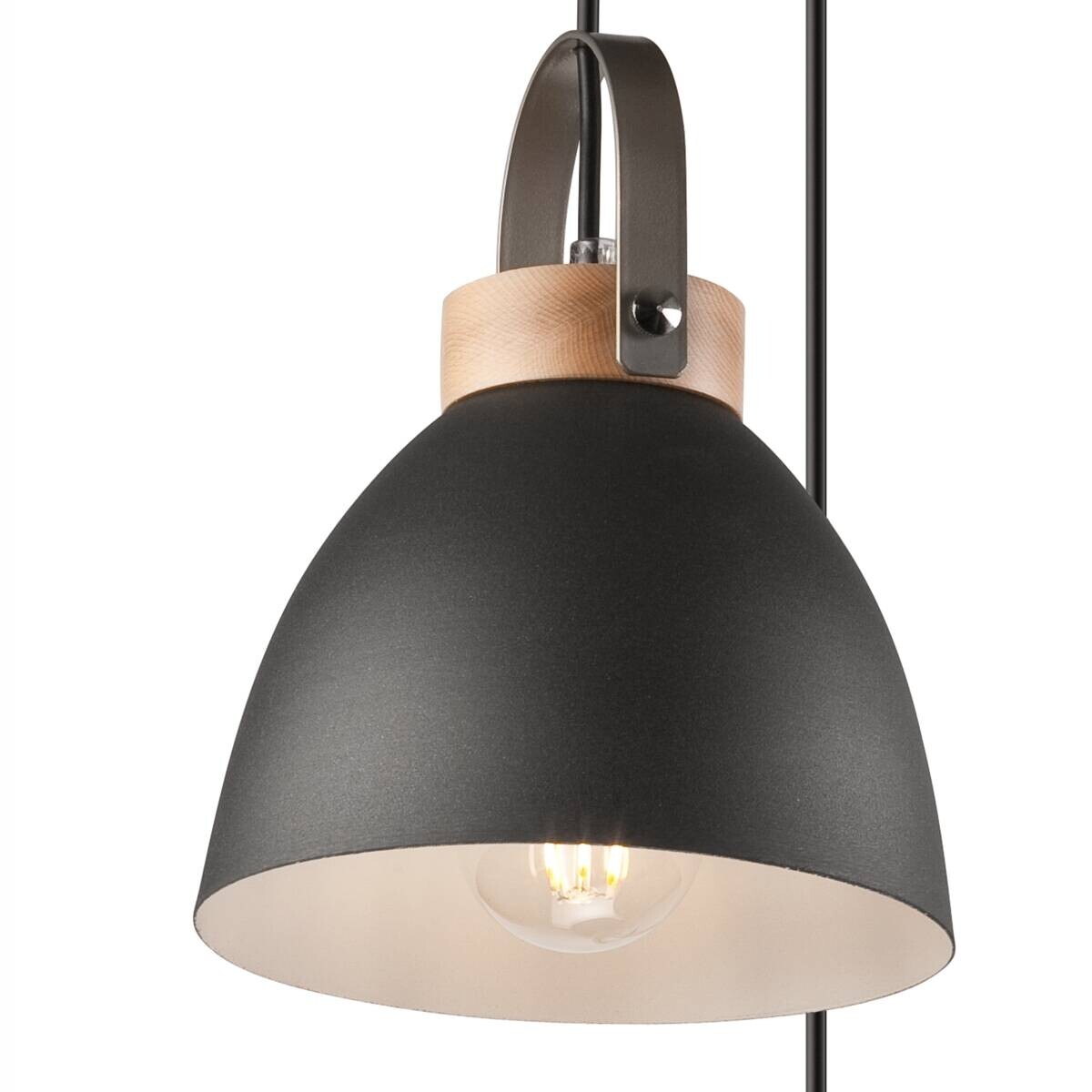 Lamkur Pendelleuchte DANIELLE 31781 Graphit Holz Stahl H/L: ca. 79x37 cm E27 3 Brennstellen