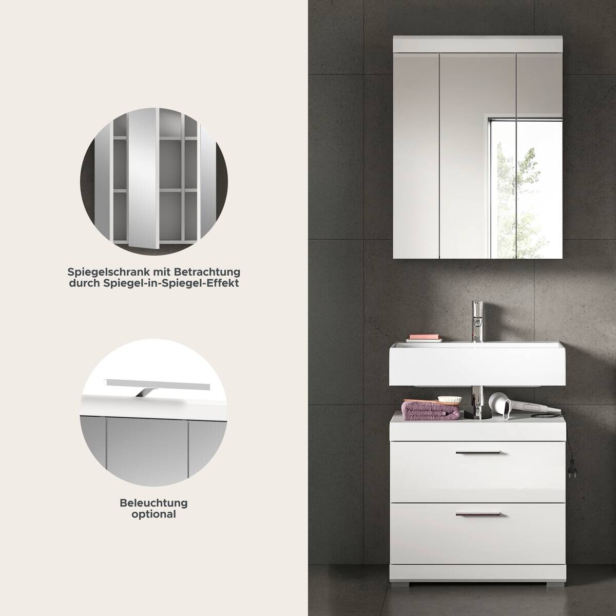 Badezimmer-Set Scout weiß weiß Hochglanz B/H/T: ca. 60x191x37 cm