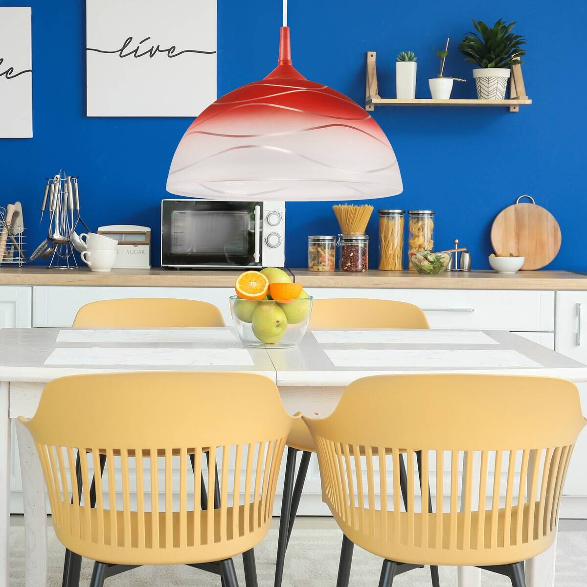 Lamkur Hängeleuchte rot Glas B/H/L: ca. 31x17x31 cm E27 1 Brennstellen