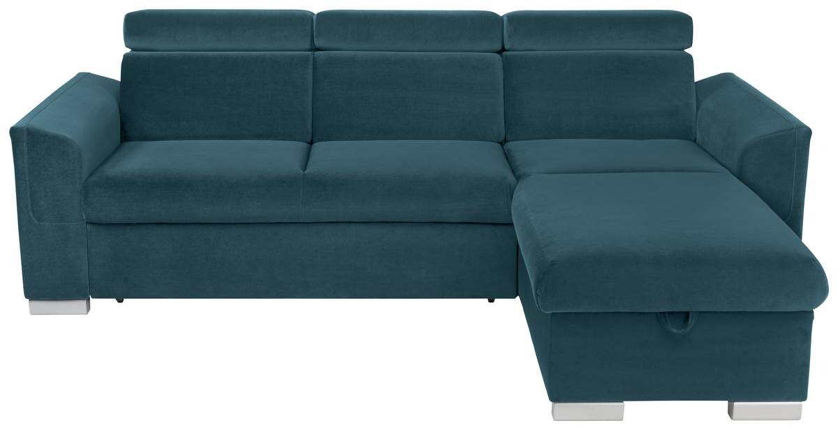 Ecksofa mit Bettfunktion und Bettkasten petrol Microfaser B/H/T: ca. 243x85x186 cm