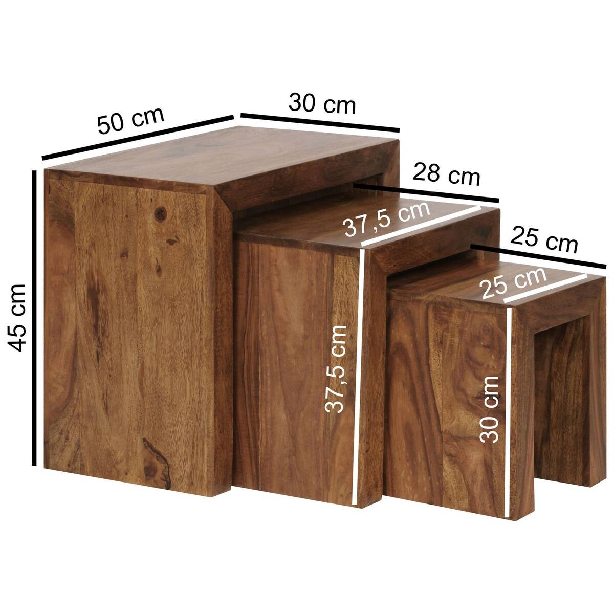 Beistelltisch 3er-Set natur Echtholz