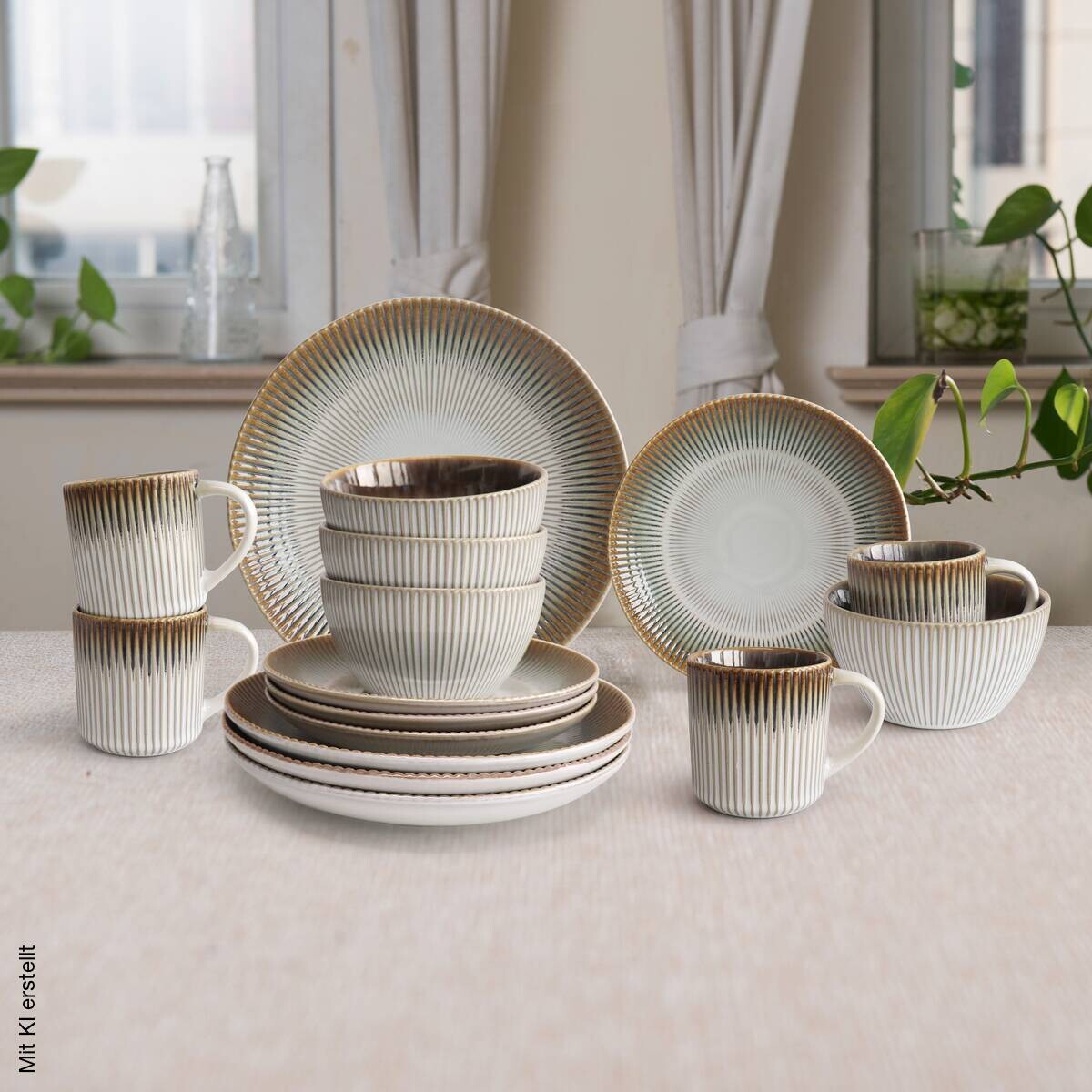 POCOline Kombiservice beige Steingut 16 tlg.