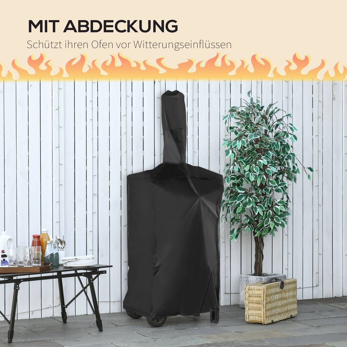 Outsunny Pizzaofen mit Schornstein schwarz Stahl B/H/L: ca. 54x161x63 cm