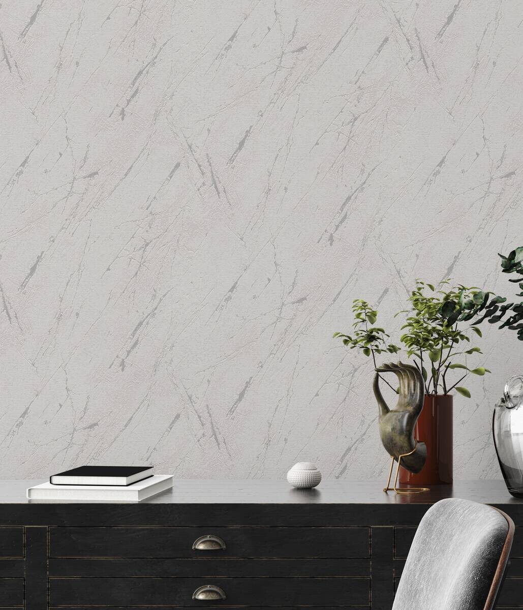 Vliestapete Marmor grau silber B/L: ca. 53x1005 cm