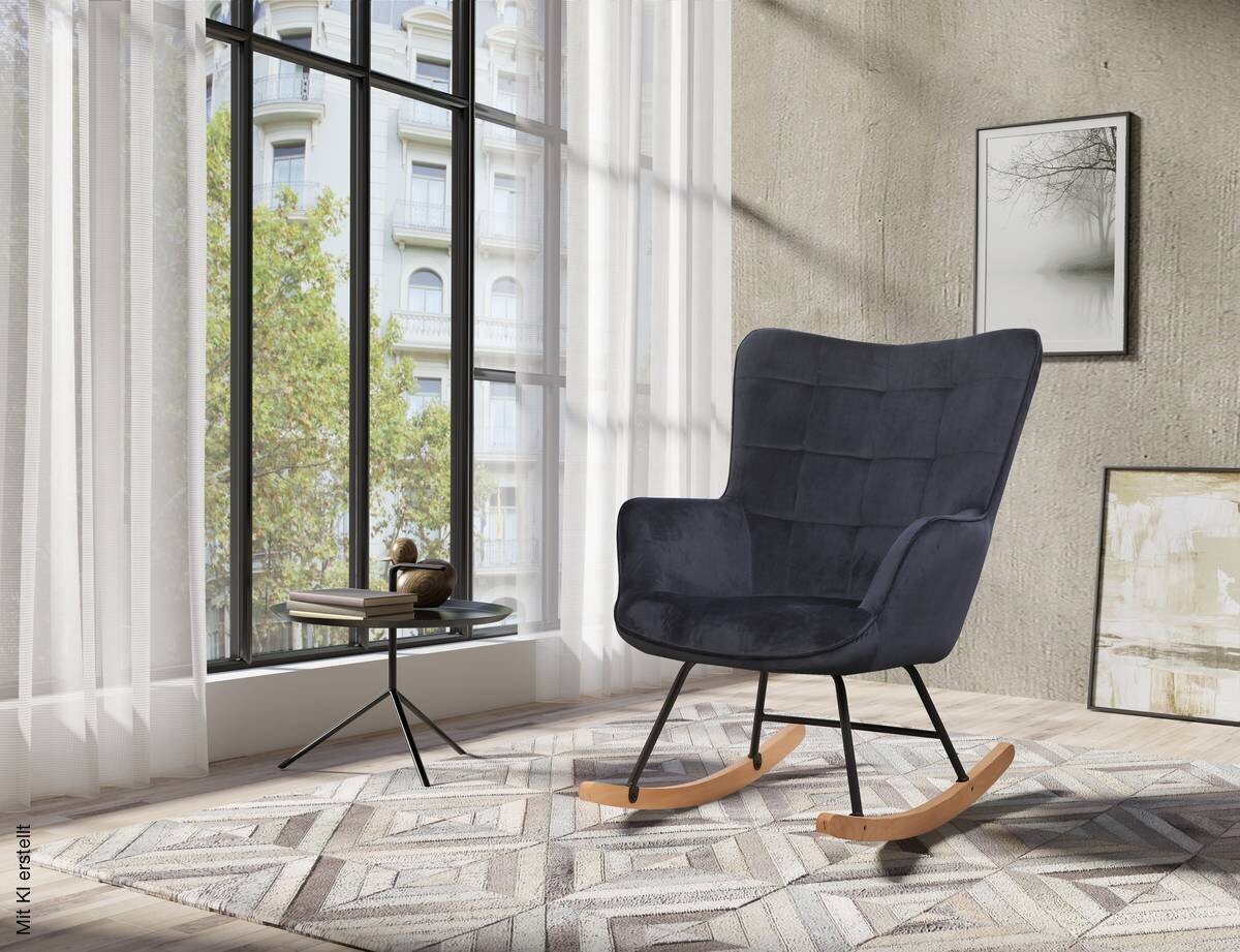 byLIVING Schaukelstuhl RICHIE schwarz schwarz natur Stoff Metall Buche B/H/T: ca. 72x92x92 cm