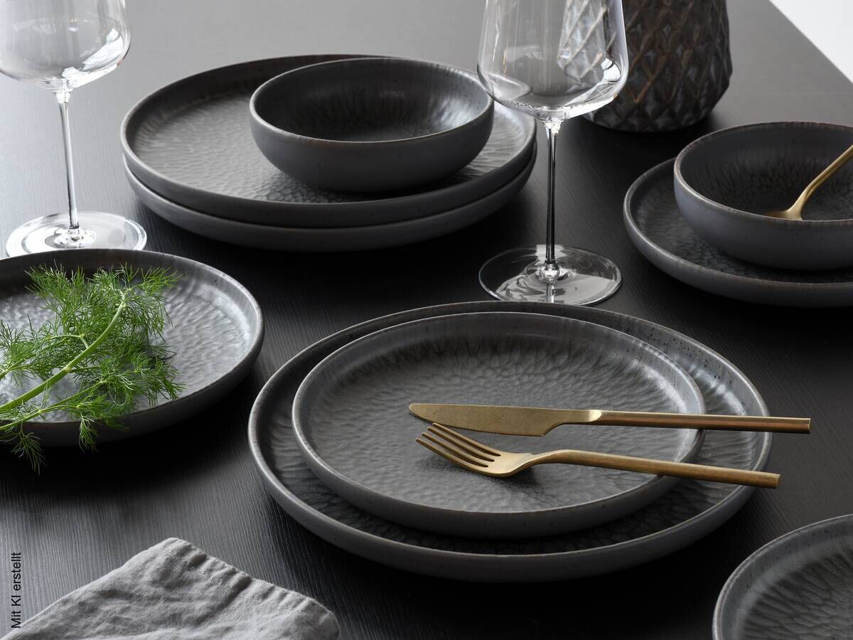 CreaTable Tafelservice Uno grau Steinzeug 12 tlg.