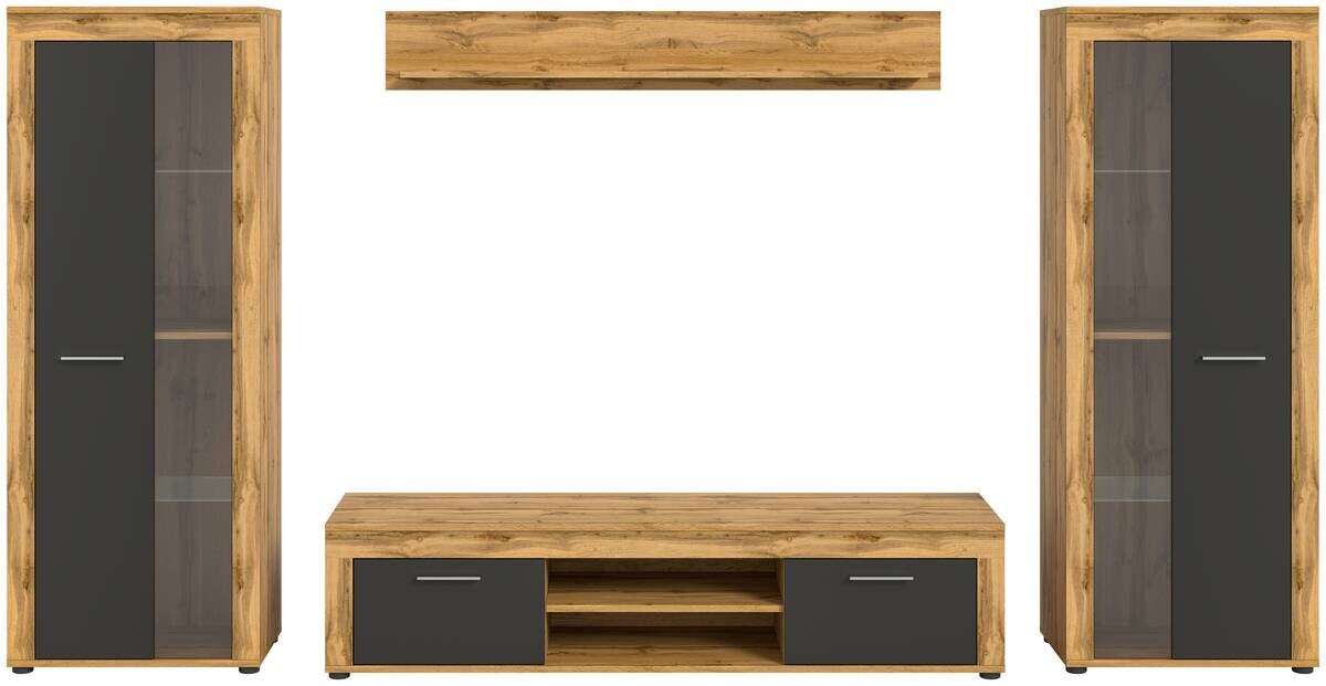 Wohnwand Jam Eiche Wotan Nachbildung grau B/H/T: ca. 310x159x35 cm