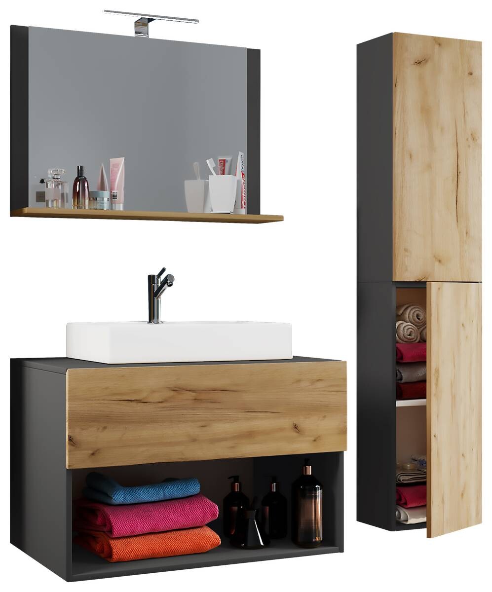 Waschplatz 4tlg-Lendas anthrazit Eiche Honig Nachbildung weiß B/H/T: ca. 80x150x52 cm