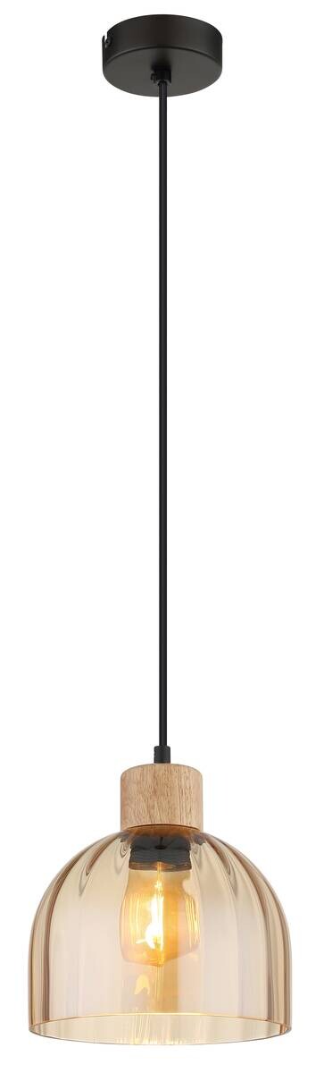 GLOBO Pendelleuchte schwarz amber Metall Glas H/D: ca. 120x20 cm E27 1 Brennstellen