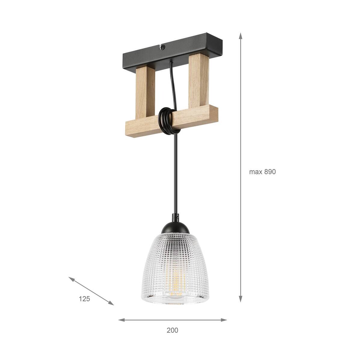 Lamkur Pendelleuchte Eiche Stahl B/H/L: ca. 20x89x20 cm E27 1 Brennstellen