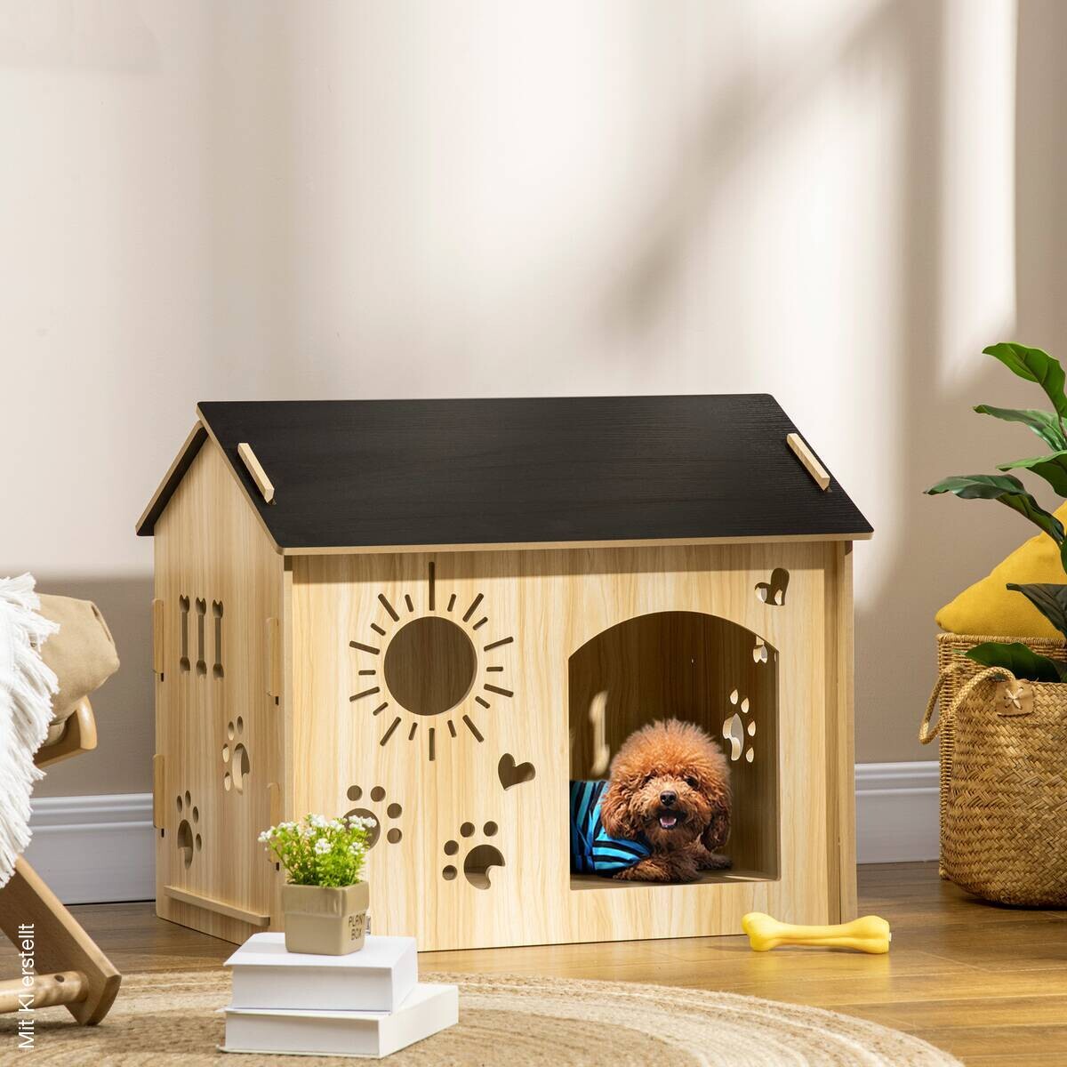 PawHut Hundehütte Eiche MDF B/H/L: ca. 50x58,5x69 cm